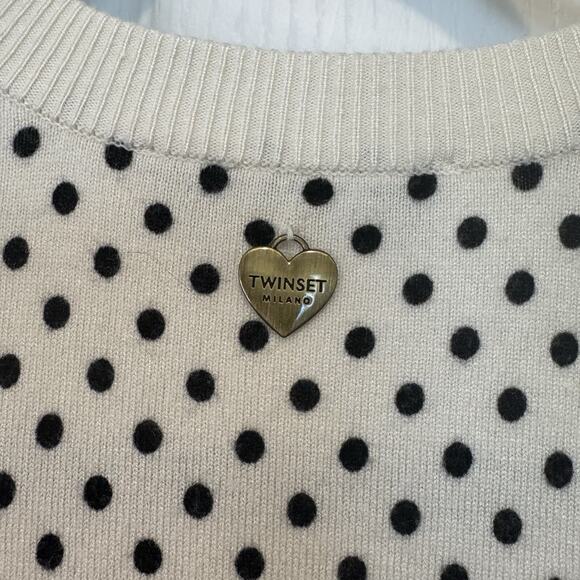 Milano Twinset Embellished Knit Polka Dot Sweater Sz Small 3/4 Sleeve Black - Picture 7 of 8